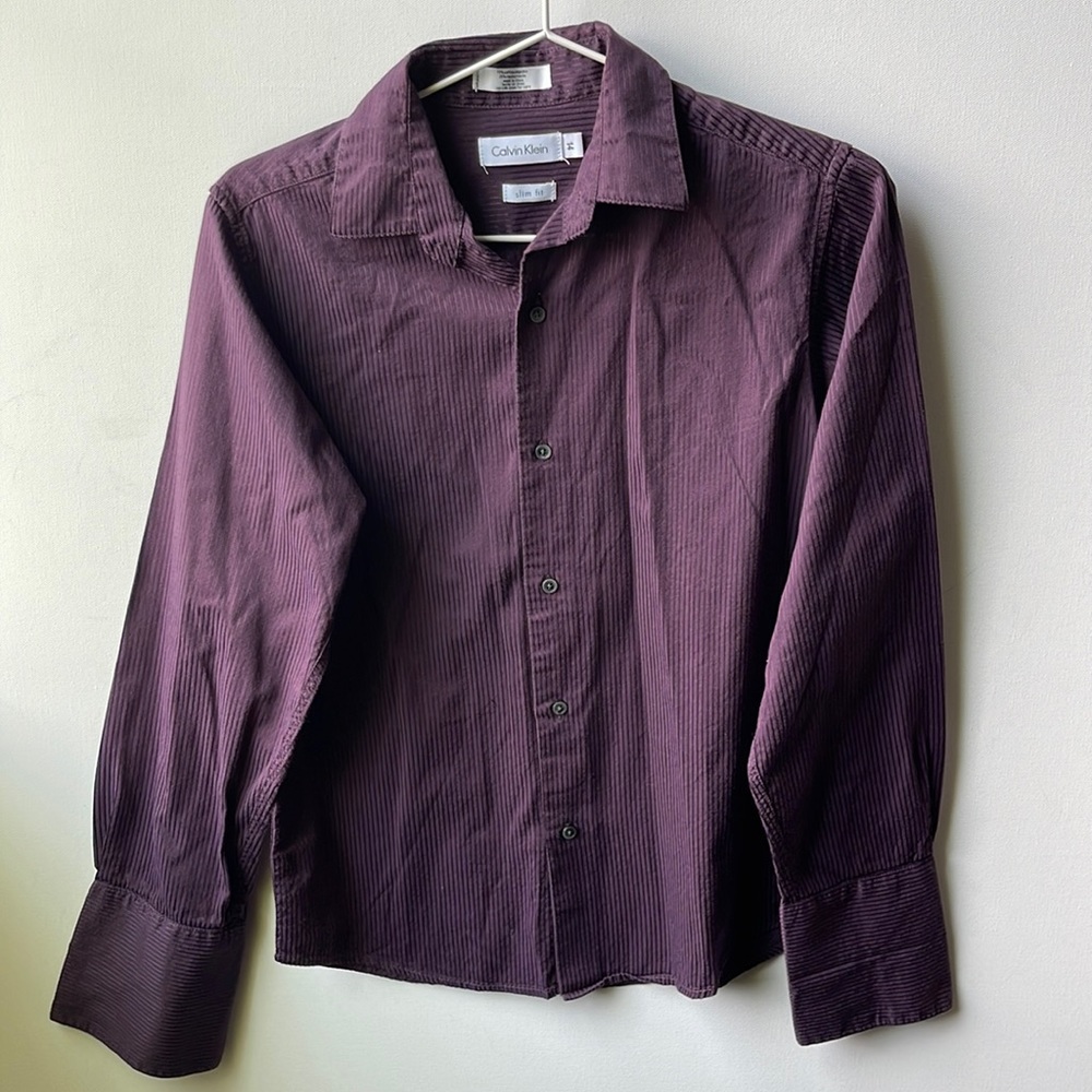 Calvin Klein Boys Slim Fit Button Up Shirt | Purple | 14